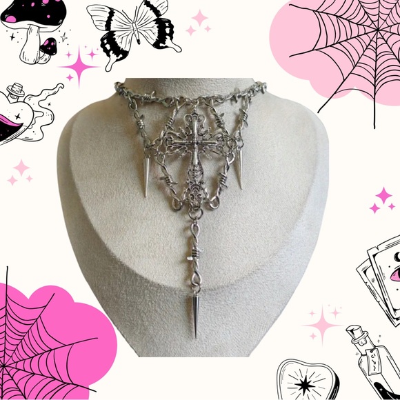 Jewelry - Silvertone Gothic Cross Necklace New